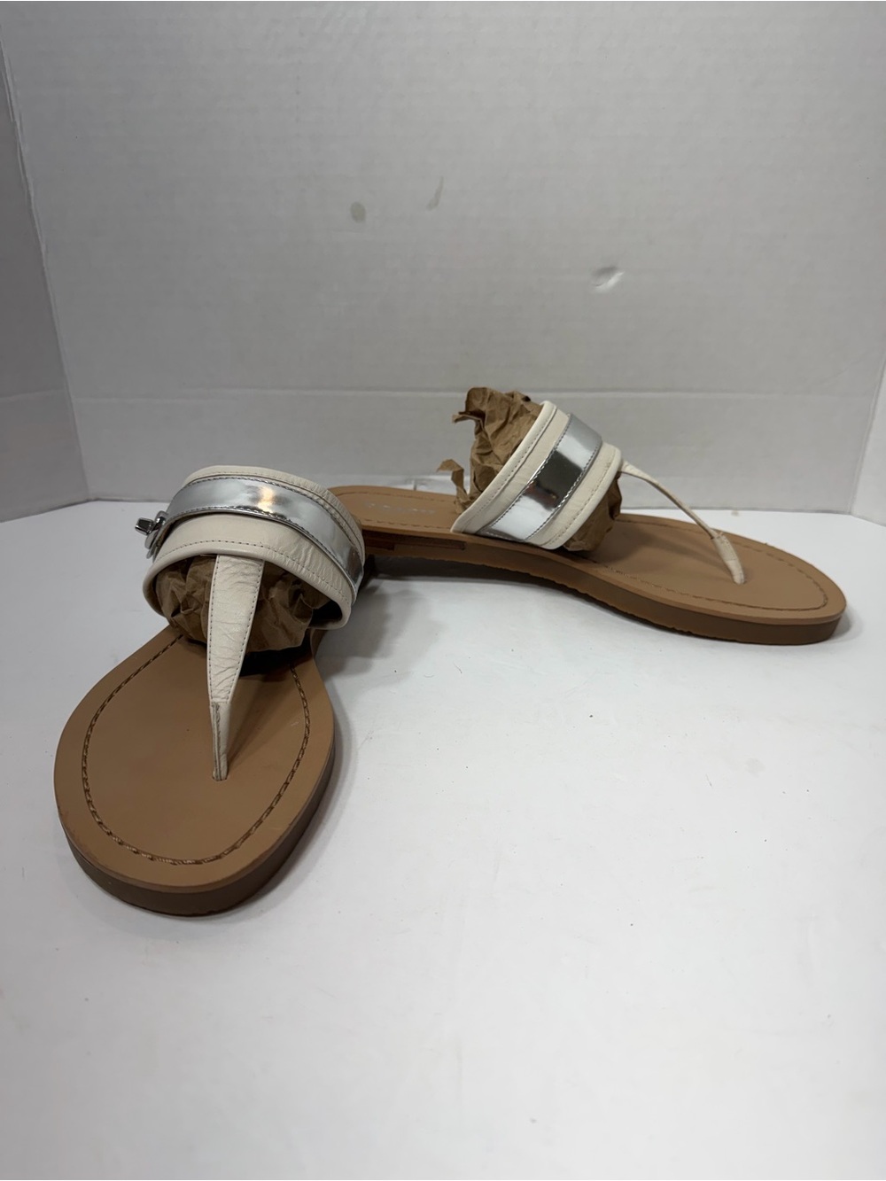 Women's COACH Eileen Turn lock Slide Sandals Flip Flops Chalk/Silver 10B